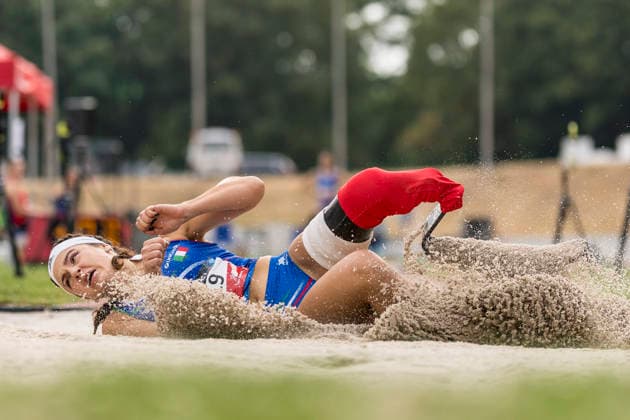 LEVERKUSEN, GERMANY - JULY 18, 2026 : Ambra Sabatini (ITA Italien) competing in the long jump during the Para Heimspiel 7.0 at Fritz Jacobi Sports Complex on July 18, 2026 in Leverkusen, Germany. Northrhine-Westphalia Germany Copyright: xAxelxKohringx