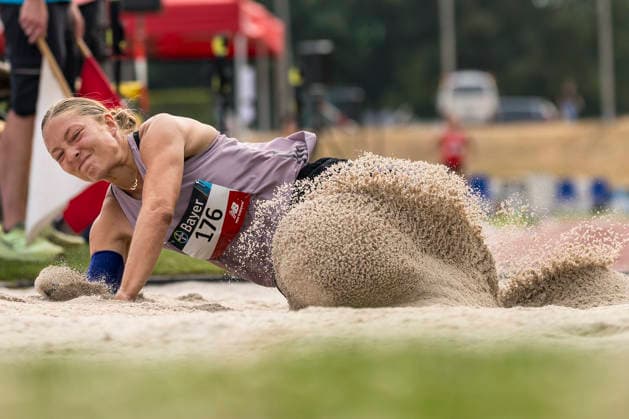 LEVERKUSEN, GERMANY - JULY 18, 2026 : Kiki Hendriks (NED Niederlande Para Athletiek) competing in the long jump during the Para Heimspiel 7.0 at Fritz Jacobi Sports Complex on July 18, 2026 in Leverkusen, Germany. Northrhine-Westphalia Germany Copyright: xAxelxKohringx
