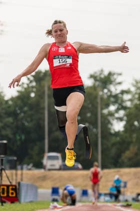 LEVERKUSEN, GERMANY - JULY 18, 2026 : Elena Kratter (SUI TSV Bayer 04 Leverkusen) competing in the long jump during the Para Heimspiel 7.0 at Fritz Jacobi Sports Complex on July 18, 2026 in Leverkusen, Germany. Northrhine-Westphalia Germany Copyright: xAxelxKohringx