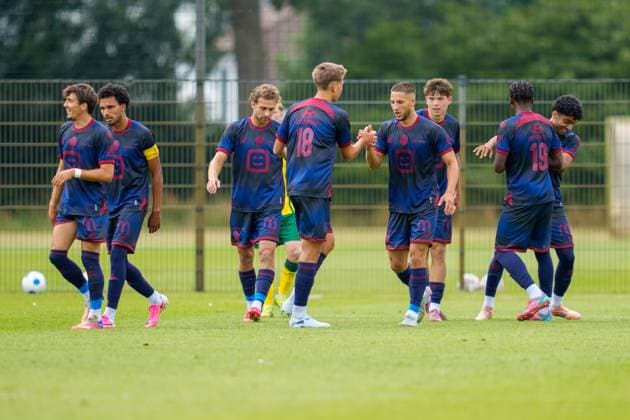 ROOSENDAAL , 18-07-2026 , Sportpark Hulsdonk , season 2026 2027 , Dutch Vrienden Loterij Eredivisie , Pre season match between KV Mechelen and ADO Den Haag picture shows KV Mechelen celebrating after the 1-1 KV Mechelen - ADO Den Haag (friendly)  x205093907x Copyright: