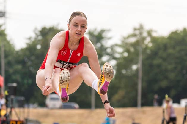 LEVERKUSEN, GERMANY - JULY 18, 2026 : Imke Daalmann (GER TSV Bayer o4 Leverkusen) competing in the long jump during the Para Heimspiel 7.0 at Fritz Jacobi Sports Complex on July 18, 2026 in Leverkusen, Germany. Northrhine-Westphalia Germany Copyright: xAxelxKohringx