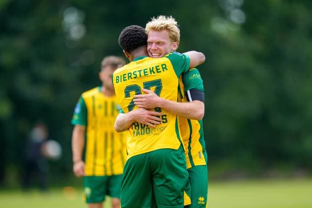 ROOSENDAAL , 18-07-2026 , Sportpark Hulsdonk , season 2026 2027 , Dutch Vrienden Loterij Eredivisie , Pre season match between KV Mechelen and ADO Den Haag picture shows ADO Den Haag player Nigel Thomas and ADO Den Haag player Jan Zamburek KV Mechelen - ADO Den Haag (friendly)  x205093923x Copyright: