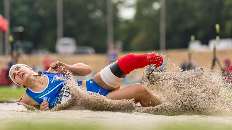 LEVERKUSEN, GERMANY - JULY 18, 2026 : Ambra Sabatini (ITA Italien) competing in the long jump during the Para Heimspiel 7.0 at Fritz Jacobi Sports Complex on July 18, 2026 in Leverkusen, Germany. Northrhine-Westphalia Germany Copyright: xAxelxKohringx