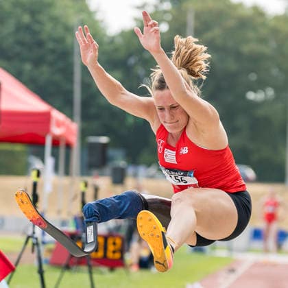 LEVERKUSEN, GERMANY - JULY 18, 2026 : Elena Kratter (SUI TSV Bayer 04 Leverkusen) competing in the long jump during the Para Heimspiel 7.0 at Fritz Jacobi Sports Complex on July 18, 2026 in Leverkusen, Germany. Northrhine-Westphalia Germany Copyright: xAxelxKohringx