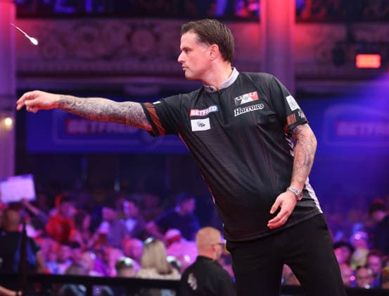 World Matchplay Darts 2026 Luke Woodhouse during the 2026 World Matchplay darts at Winter Gardens, Blackpool, UK on 18 July 2026. Blackpool Winter Gardens UK Editorial use only , Copyright: xChrisxSargeantx PSI-24525-0006