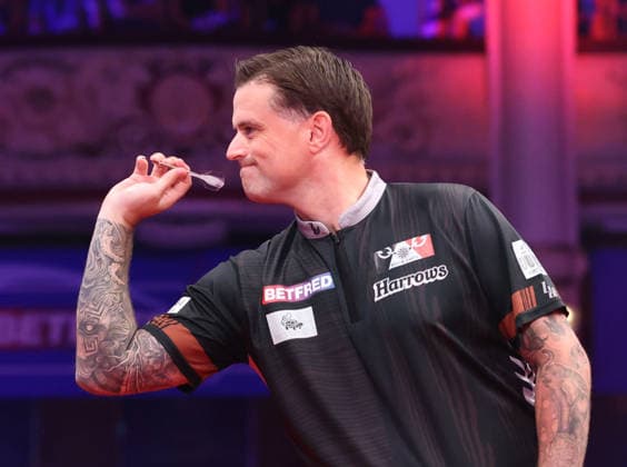 World Matchplay Darts 2026 Luke Woodhouse during the 2026 World Matchplay darts at Winter Gardens, Blackpool, UK on 18 July 2026. Blackpool Winter Gardens UK Editorial use only , Copyright: xChrisxSargeantx PSI-24525-0009