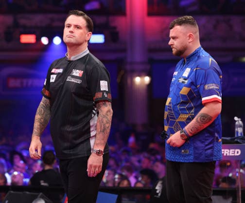 World Matchplay Darts 2026 Luke Woodhouse during the 2026 World Matchplay darts at Winter Gardens, Blackpool, UK on 18 July 2026. Blackpool Winter Gardens UK Editorial use only , Copyright: xChrisxSargeantx PSI-24525-0012