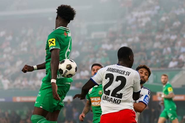 18.July.2026 – SOCCER – FRIENDLY TEST GAME(MEN) - Rapid Wien (Austria) vs HSV (Germany) Serge-Philippe Raux-Yao (Rapid Wien) in aerial duel VIENNA VIENNA, AUSTRIA – Allianz Stadion SK Rapid Wien Allianz Stadion AUSTRIA