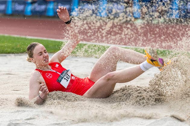 LEVERKUSEN, GERMANY - JULY 18, 2026 : Imke Daalmann (GER TSV Bayer o4 Leverkusen) competes in the long jump during the Para Heimspiel 7.0 at Fritz Jacobi Sports Complex on July 18, 2026 in Leverkusen, Germany. Northrhine-Westphalia Germany Copyright: xAxelxKohringx