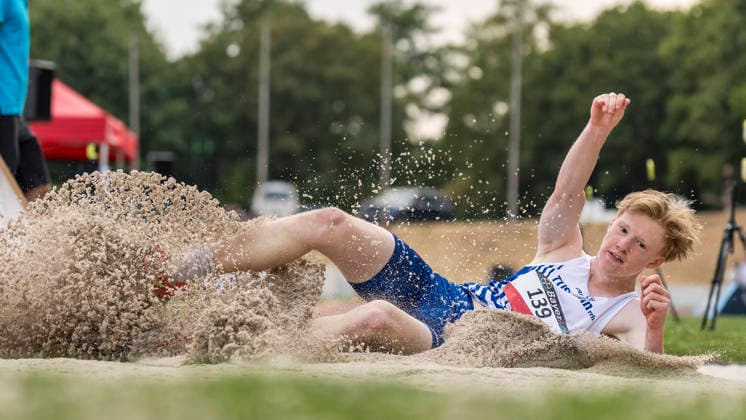 LEVERKUSEN, GERMANY - JULY 18, 2026 : Paul Diedrich (GER Tus Koeln rrh.) competes in the long jump during the Para Heimspiel 7.0 at Fritz Jacobi Sports Complex on July 18, 2026 in Leverkusen, Germany. Northrhine-Westphalia Germany Copyright: xAxelxKohringx