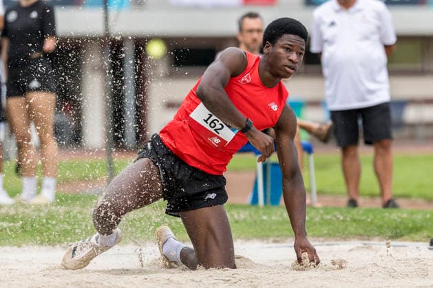 LEVERKUSEN, GERMANY - JULY 18, 2026 : Ernest Schulze (GER TSV Bayer o4 Leverkusen) competing in the long jump during the Para Heimspiel 7.0 at Fritz Jacobi Sports Complex on July 18, 2026 in Leverkusen, Germany. Northrhine-Westphalia Germany Copyright: xAxelxKohringx