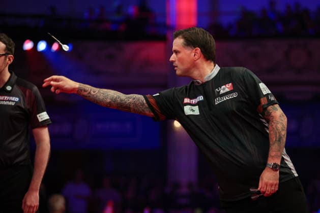 RECORD DATE NOT STATED 18th July 2026, Winter Gardens, Blackpool, Lancashire, England; 2026 Betfred World Matchplay Darts, Day One; Luke Woodhouse in action at the oche during his match against Josh Rock AidanxHunter