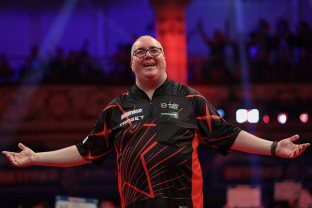 RECORD DATE NOT STATED 18th July 2026, Winter Gardens, Blackpool, Lancashire, England; 2026 Betfred World Matchplay Darts, Day One; Stephen Bunting during his walk on AidanxHunter