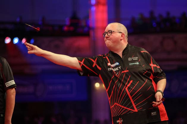 RECORD DATE NOT STATED 18th July 2026, Winter Gardens, Blackpool, Lancashire, England; 2026 Betfred World Matchplay Darts, Day One; Stephen Bunting in action at the oche during his match against Niels Zonneveld AidanxHunter
