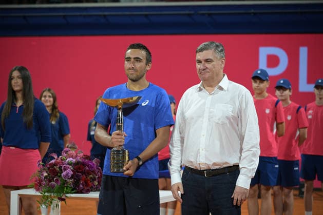 IPA86789956 - Daniel Merida (ESP) and the Croatian President during the ATP, Tennis Herren - Plava Laguna Croatia Open in Umag - Merida vs. Dzumhur, international tennis match in Umag, Croatia, July 18, 2026  Copyright: xMarcoxTodaro IPAxSportx xx 86789956