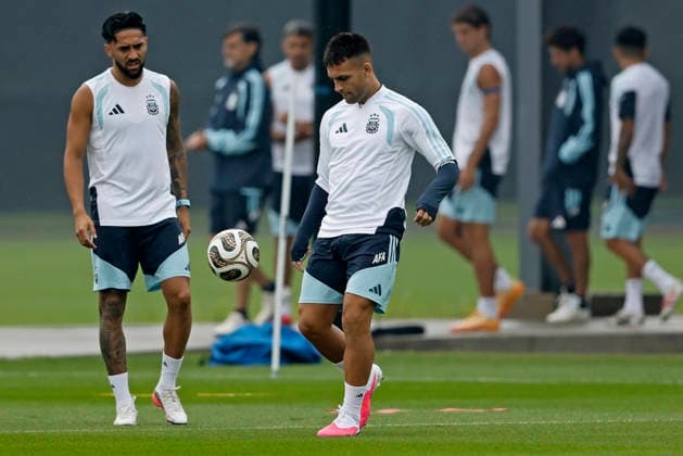 RECORD DATE NOT STATED 18th July 2026; Columbia Park Training Facility, Morristown, New Jersey, United States of America; FIFA World Cup, WM, Weltmeisterschaft, Fussball Football, Argentina Training Session; Nicolas Gonzalez and Lautaro Martinez of Argentina HeulerxAndrey DiaEsportivo
