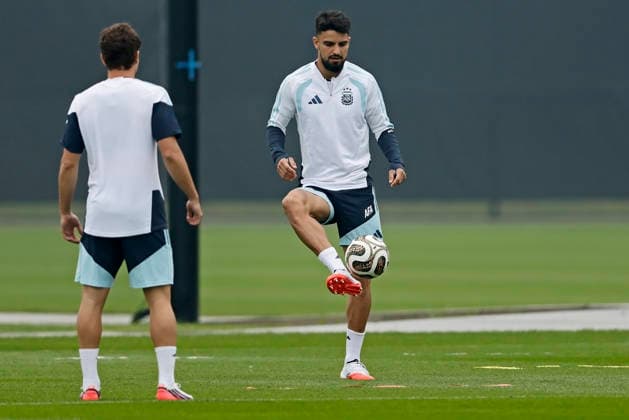 RECORD DATE NOT STATED 18th July 2026; Columbia Park Training Facility, Morristown, New Jersey, United States of America; FIFA World Cup, WM, Weltmeisterschaft, Fussball Football, Argentina Training Session; Flaco Lopez of Argentina controls the ball HeulerxAndrey DiaEsportivo