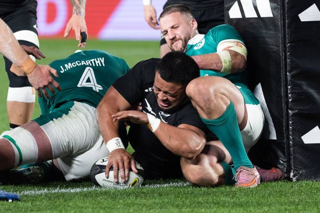 All Blacks hooker Asafo Aumua scores a try - Nations Championship - New Zealand All Blacks v Ireland at Eden Park, Auckland, New Zealand - on Saturday 18 July 2026. Photo credit: Brett Phibbs z Auckland New Zealand Copyright: xBrettxPhibbsx xx