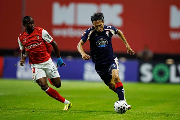 Mario Dorgeles and Oscar Marcos seen during International Friendly, Länderspiel, Nationalmannschaft game between teams of SC Braga and Celta de Vigo (Luis Santos Ball Raw Images) Braga Estadio Municipal de Braga Portugal Copyright: xLuisxSantosx luissantos_braga_celta_2627_3-43