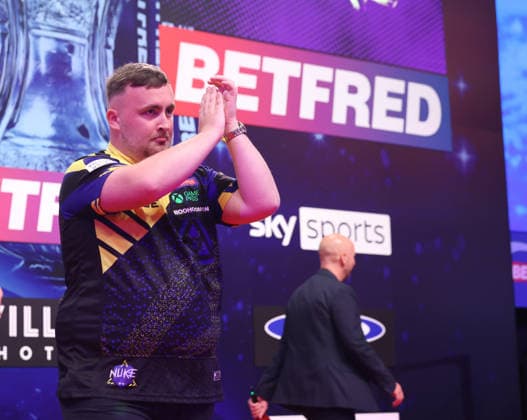 World Matchplay Darts 2026 Luke Littler during the 2026 World Matchplay darts at Winter Gardens, Blackpool, UK on 18 July 2026. Blackpool Winter Gardens UK Editorial use only , Copyright: xChrisxSargeantx PSI-24525-0074
