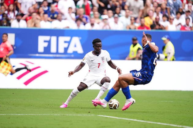 France v England - 2026 FIFA World Cup, WM, Weltmeisterschaft, Fussball - Bronze Final MIAMI GARDENS, FLORIDA - JULY 18: Bukayo Saka (7) of England in action during the 2026 FIFA World Cup bronze-final match between France and England at Miami Stadium in Miami Gardens, Florida, United States, on July 18, 2026. Jose Hernandez Anadolu Florida United States. Editorial use only. Please get in touch for any other usage.  Copyright: x2026xAnadoluxJosexHernandezx