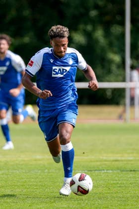 Bambase Conte (Hoffenheim, 20), am Ball, Freisteller, Ganzkörper, Einzelbild, Einzelfoto, Aktion, Action, 18.07.2026, Bad Friedrichshall (Deutschland), Fussball, Testspiel, TSG 1899 Hoffenheim - SGV Heilbronn-Freiberg, DFB DFL REGULATIONS PROHIBIT ANY USE OF PHOTOGRAPHS AS IMAGE SEQUENCES AND OR QUASI-VIDEO. *** Bambase Conte Hoffenheim, 20, on the ball, isolated figure, full-body shot, single image, single photo, action, 18 July 2026, Bad Friedrichshall, Germany, soccer, exhibition match, TSG 1899 Hoffenheim vs. SGV Heilbronn Freiberg, DFB and DFL regulations prohibit any use of photographs as image sequences and or quasi-video xozx