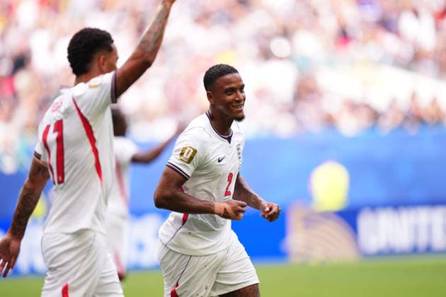 France v England - 2026 FIFA World Cup, WM, Weltmeisterschaft, Fussball - Bronze Final MIAMI GARDENS, FLORIDA - JULY 18: Ezri Konsa of England celebrates after scoring his team s second goal during the 2026 FIFA World Cup bronze-final match between France and England at Miami Stadium in Miami Gardens, Florida, United States, on July 18, 2026. Jose Hernandez Anadolu Florida United States. Editorial use only. Please get in touch for any other usage.  Copyright: x2026xAnadoluxJosexHernandezx