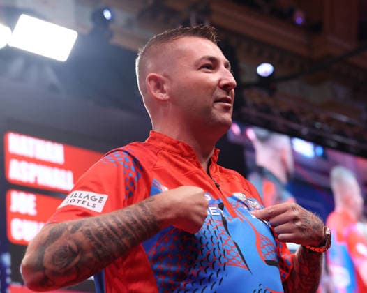 World Matchplay Darts 2026 Nathan Aspinall during the 2026 World Matchplay darts at Winter Gardens, Blackpool, UK on 18 July 2026. Blackpool Winter Gardens UK Editorial use only , Copyright: xChrisxSargeantx PSI-24525-0098