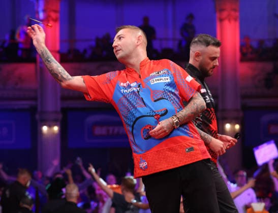 World Matchplay Darts 2026 Nathan Aspinall during the 2026 World Matchplay darts at Winter Gardens, Blackpool, UK on 18 July 2026. Blackpool Winter Gardens UK Editorial use only , Copyright: xChrisxSargeantx PSI-24525-0099