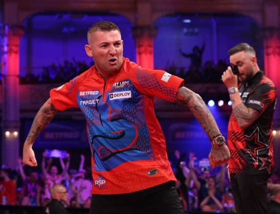 World Matchplay Darts 2026 Nathan Aspinall during the 2026 World Matchplay darts at Winter Gardens, Blackpool, UK on 18 July 2026. Blackpool Winter Gardens UK Editorial use only , Copyright: xChrisxSargeantx PSI-24525-0106