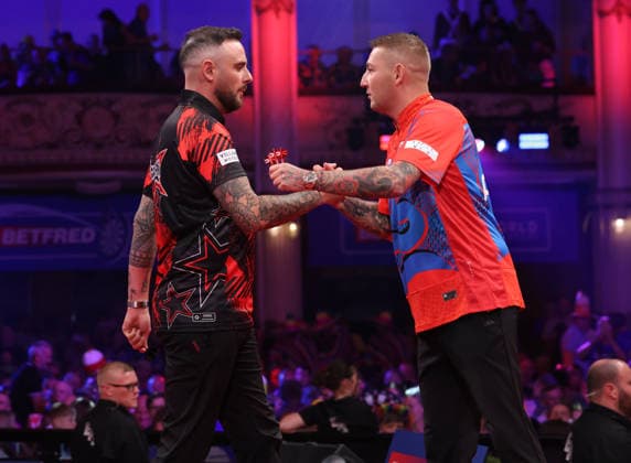 World Matchplay Darts 2026 Nathan Aspinall during the 2026 World Matchplay darts at Winter Gardens, Blackpool, UK on 18 July 2026. Blackpool Winter Gardens UK Editorial use only , Copyright: xChrisxSargeantx PSI-24525-0101
