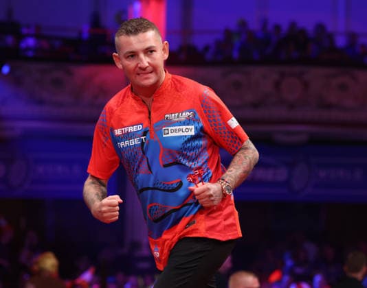 World Matchplay Darts 2026 Nathan Aspinall during the 2026 World Matchplay darts at Winter Gardens, Blackpool, UK on 18 July 2026. Blackpool Winter Gardens UK Editorial use only , Copyright: xChrisxSargeantx PSI-24525-0102
