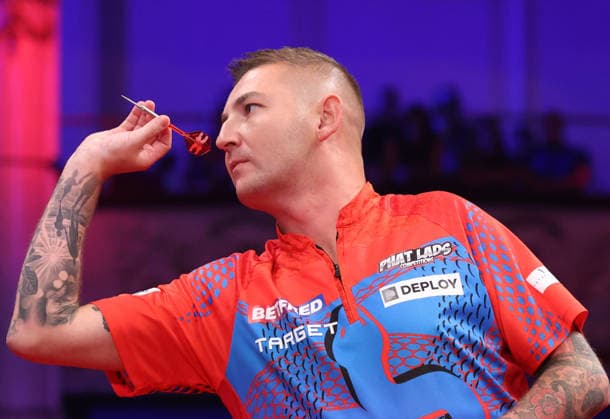 World Matchplay Darts 2026 Nathan Aspinall during the 2026 World Matchplay darts at Winter Gardens, Blackpool, UK on 18 July 2026. Blackpool Winter Gardens UK Editorial use only , Copyright: xChrisxSargeantx PSI-24525-0103