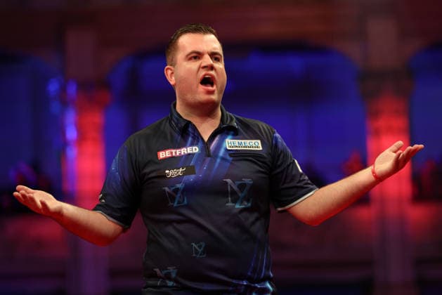 RECORD DATE NOT STATED 18th July 2026, Winter Gardens, Blackpool, Lancashire, England; 2026 Betfred World Matchplay Darts, Day One; Niels Zonneveld reacts during his game against Stephen Bunting AidanxHunter