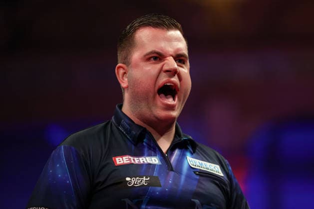 RECORD DATE NOT STATED 18th July 2026, Winter Gardens, Blackpool, Lancashire, England; 2026 Betfred World Matchplay Darts, Day One; Niels Zonneveld reacts during his game against Stephen Bunting AidanxHunter