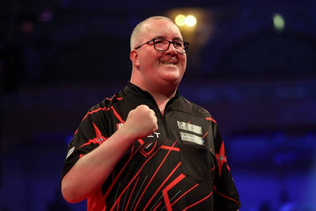 RECORD DATE NOT STATED 18th July 2026, Winter Gardens, Blackpool, Lancashire, England; 2026 Betfred World Matchplay Darts, Day One; Stephen Bunting reacts after winning his game against Niels Zonneveld AidanxHunter