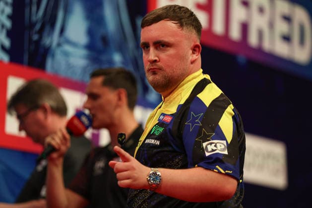 RECORD DATE NOT STATED 18th July 2026, Winter Gardens, Blackpool, Lancashire, England; 2026 Betfred World Matchplay Darts, Day One; Luke Littler reacts during his game against Niko Springer AidanxHunter