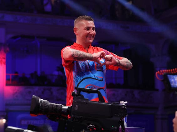 World Matchplay Darts 2026 Nathan Aspinall during the 2026 World Matchplay darts at Winter Gardens, Blackpool, UK on 18 July 2026. Blackpool Winter Gardens UK Editorial use only , Copyright: xChrisxSargeantx PSI-24525-0120