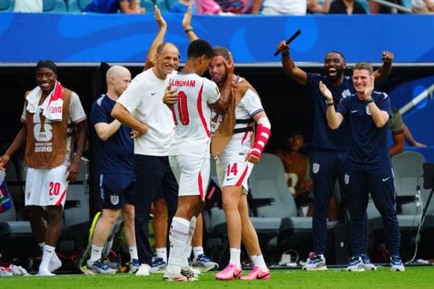 Jude Bellingham of England celebrates scoring goal to make it 4-6 with Jordan Henderson of England France v England, 2026 FIFA World Cup, WM, Weltmeisterschaft, Fussball 3rd Place Final, Football, Miami Stadium, Miami, Florida, USA - 18 Jul 2026Miami Miami Stadium Florida (FL) United States of America  Copyright: xJavierxGarcia Shutterstockx 16995468cx