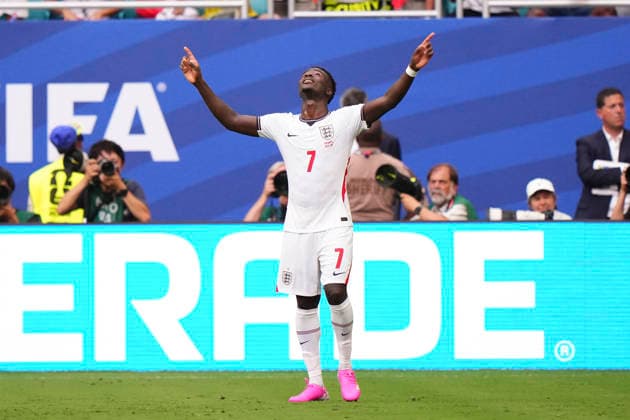 France v England: Bronze Medal Match - FIFA World Cup, WM, Weltmeisterschaft, Fussball 2026 Bukayo Saka of England celebrates after scoring his team s fifth goal during the FIFA World Cup 2026 Bronze Medal Match match between France and England at Miami Stadium on July 18, 2026 in Miami Gardens, United States. Miami Gardens FL United States  Copyright: xJosexBretonx originalFilename:bretonhernandez-franceve260718_npI1G.jpg