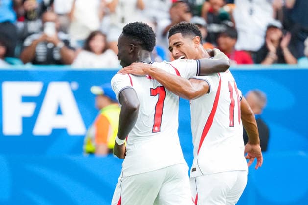 Bukayo Saka of England (L) and Jude Bellingham of England (R) celebrate the team s fifth goal during a FIFA Men’s World Cup 2026 Bronze Final football match between France and England at Miami Stadium, in Miami Gardens on July 18th 2026 (Photo by Alexandra Fechete SPP)  Copyright: xAlexandraxFechete SPPx Sportspressphoto_SPR193141