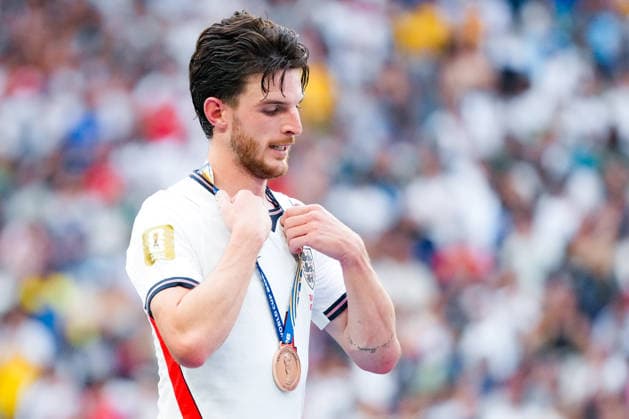 Declan Rice of England looks on with his medal after winning the FIFA Men’s World Cup 2026 Bronze Final football match between France and England at Miami Stadium, in Miami Gardens on July 18th 2026 (Photo by Alexandra Fechete SPP)  Copyright: xAlexandraxFechete SPPx Sportspressphoto_SPR193195