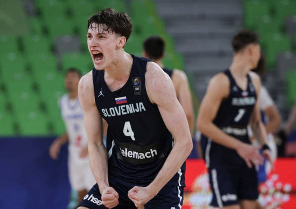 (260719) -- LJUBLJANA, July 19, 2026 -- Mark Padjen of Slovenia celebrates scoring during the semifinal match between France and Slovenia at FIBA U20 EuroBasket 2026 in Ljubljana, Slovenia, July 18, 2026. (Photo by Xinhua) (SP)SLOVENIA-LJUBLJANA-BASKETBALL-FIBA U20 EUROBASKET-FRANCE VS SLOVENIA ZeljkoxStevanic 