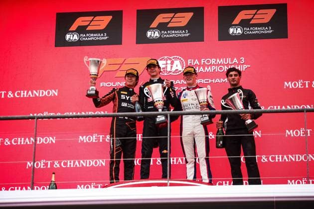 AUTO - FORMULA 3 2026 - SPA RIVERA Ernesto (mex), Campos Racing, Dallara F3 2025, action, YAMAKOSHI Hiyu (jpn), Van Amersfoort Racing, Dallara F3 2025, action and SLATER Freddie (gbr), Trident, Dallara F3 2025, action podium during the 6th round of the 2026 FIA Formula 3 Championship from July 17 to 19, 2026 on the Circuit de Spa-Francorchamps, in Stavelot, Belgium - StavelotBelgium  Copyright: xEricxAlonsox