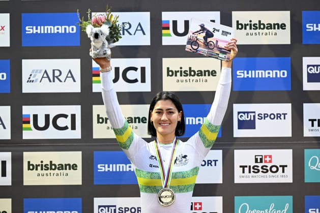 BMX WORLD CHAMPIONSHIPS, Women™s Elite silver medalist Saya Sakakibara of Australia is seen on the podium during the BMX World Championships at Brisbane SX International BMX Centre in Brisbane, Sunday, July 19, 2026. ( NO ARCHIVING, EDITORIAL USE ONLY BRISBANE QUEENSLAND AUSTRALIA  Copyright: xDARRENxENGLANDx 20260719129534238917