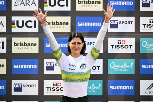 BMX WORLD CHAMPIONSHIPS, Women™s Elite silver medalist Saya Sakakibara of Australia is seen on the podium during the BMX World Championships at Brisbane SX International BMX Centre in Brisbane, Sunday, July 19, 2026. ( NO ARCHIVING, EDITORIAL USE ONLY BRISBANE QUEENSLAND AUSTRALIA  Copyright: xDARRENxENGLANDx 20260719179551639984