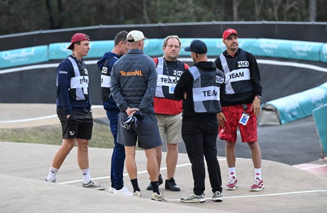 BMX WORLD CHAMPIONSHIPS, Officials are seen on the track as the wind delays racing during the BMX World Championships at Brisbane SX International BMX Centre in Brisbane, Sunday, July 19, 2026. ( NO ARCHIVING, EDITORIAL USE ONLY BRISBANE QUEENSLAND AUSTRALIA  Copyright: xDARRENxENGLANDx 20260719118736348650