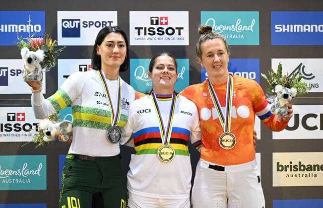 BMX WORLD CHAMPIONSHIPS, Women™s Elite silver medalist Saya Sakakibara (left) of Australia, gold medalist Bethany Shriever (centre) of Great Britain and bronze medalist Laura Smulders (right) of the Netherlands are seen on the podium during the BMX World Championships at Brisbane SX International BMX Centre in Brisbane, Sunday, July 19, 2026. ( NO ARCHIVING, EDITORIAL USE ONLY BRISBANE QUEENSLAND AUSTRALIA  Copyright: xDARRENxENGLANDx 20260719129243531963