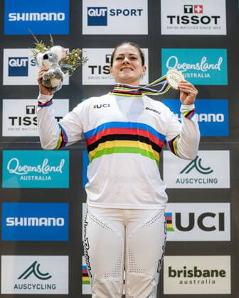 2026 UCI BMX Racing World Championships Picture by Alex Whitehead SWpix.com - 19 07 2026 - Cycling - 2026 UCI BMX Racing World Championships - Brisbane SX International BMX Centre, Brisbane, Australia - Women Elite Podium - Bethany Shriever of Great Britain wins Gold Brisbane Brisbane SX International BMX Centre Australia Copyright: x xSWpix.comx(t axPhotographyxHubxLtd)xAlexxWhitehead SWpix.comx SWP-3030-15017