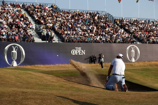 RECORD DATE NOT STATED 18th July 2026; Royal Birkdale Golf Club, Southport, Merseyside, England; The Open Championship Round Three; Jon Rahm (ESP) escapes from the sand at the 18th green DavidxBlunsden
